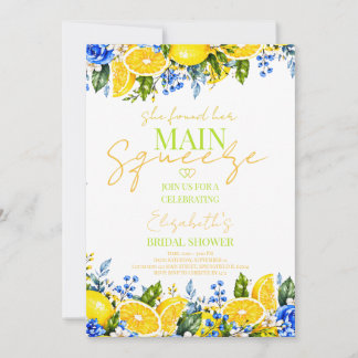 Invitación Azul floral Limón Bridal shower Main Squeeze
