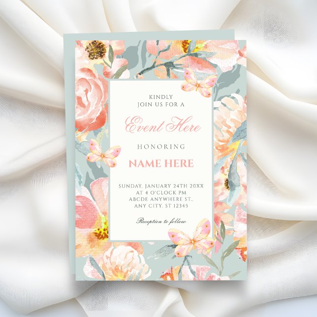 Invitación Azul floral rosa pastel (Subido por el creador)
