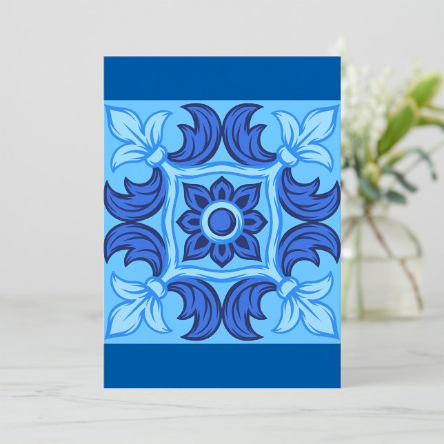 Invitación Azul Floral Tile Patrón Vintage Mediterráneo (Subido por el creador)
