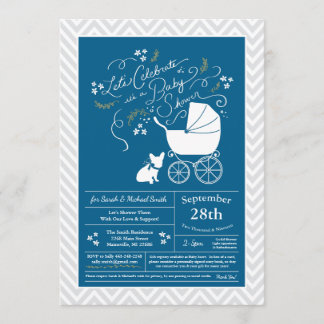 Invitación Azul francés Bulldog Baby Shower francés