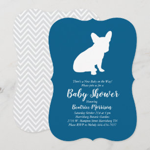 Invitación Azul francés Bulldog Baby Shower francés francés