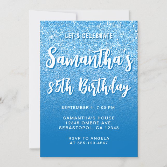 Invitación Azul Francés Moderno Gradiente Cumpleaños 85 (Anverso)