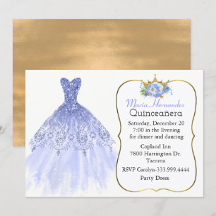 Invitación azul glamorosa de Quinceañera del