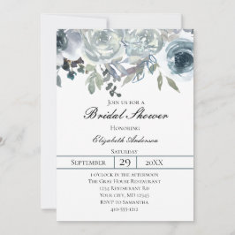 Invitación Azul Gris Verde Elegante Floral Acuarela Nupcial  
