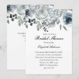 Invitación Azul Gris Verde Elegante Floral Acuarela Nupcial 