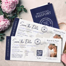 Invitación Azul Guardar la fecha de la boda de destino código