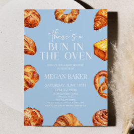 Invitación Azul hay un bollo en el Baby Shower del pan de hor
