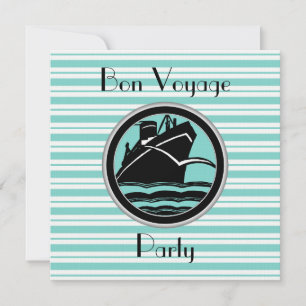 Invitación Azul Huevo de Robin Blanco Raya Negro Barco Buen V