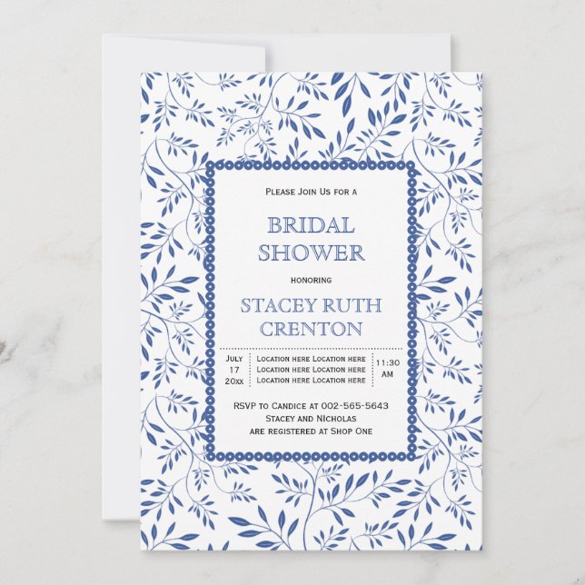 Invitación Azul índigo moderno boda ducha de novia (Anverso)