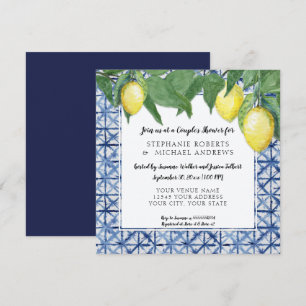 Invitación Azul índigo vintage Shibori con ducha de parejas d