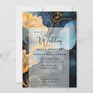 Invitación Azul índigo y dorado abstracto impresionante