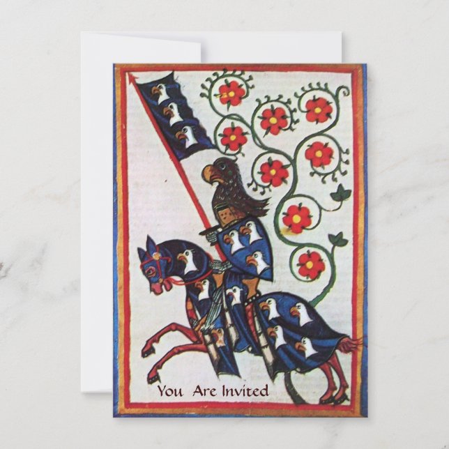 INVITACIÓN AZUL KNIGHT EN EL PARCHE MEDIEVAL HORSEBACK (Anverso)
