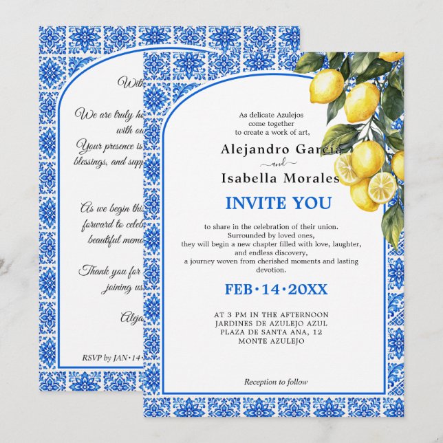 Invitación 🍋💙Azul & Limone Romance (Anverso / Reverso)