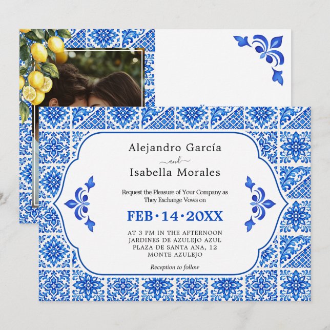Invitación 🍋💙 Azul & Limone Romance edición de foto (Anverso / Reverso)