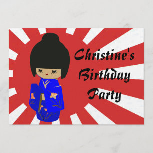 Invitación azul linda del cumpleaños de la muñeca