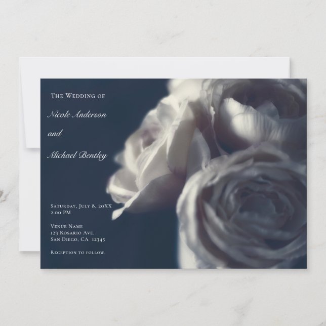 Invitación Azul Malhumorado Rosas Shabby Chic Elegantes Bodas (Anverso)