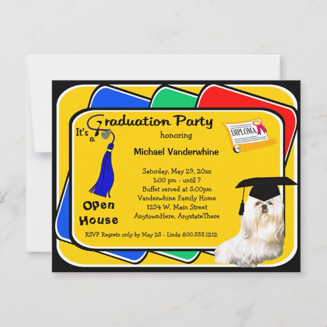 Invitación azul maltesa de la fiesta de graduación (Anverso)