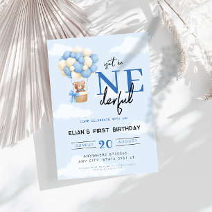 Invitación Azul Maravilloso Aire Caliente Niño Balón Primer C