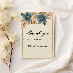 Invitación Azul marfil oro otoño primavera floral Gracias