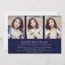 Invitación Azul Marino 4 Foto Graduación