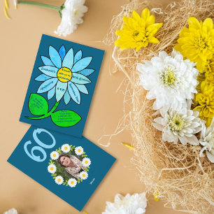 Invitación Azul marino 60 cumpleaños Girasol azul simple