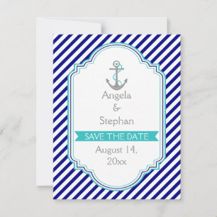 Invitación Azul marino, acuática boda náutica Salven la fecha