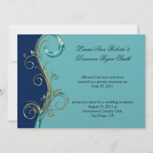 Invitación Azul Marino Acuático Dorado Ornamentado Post Boda