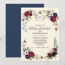 Azul marino | Boda de acuarela floral de Borgoña