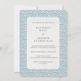Invitación Azul marino + Boda de patrón de onda de deco blanc