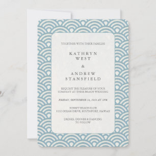 Invitación Azul marino + Boda de patrón de onda de deco blanc