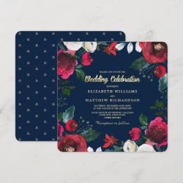 Invitación Azul Marino | Boda del Bloom Rojo Borgoñés