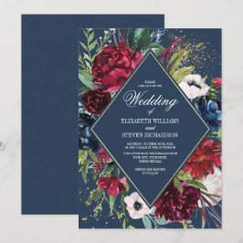 Invitación Azul Marino | Boda Geométrico de la Bloom Borgoña