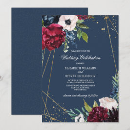 Invitación Azul Marino | Boda Geométrico de la Bloom Borgoña