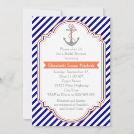 Invitación Azul marino, boda náutico de coral ducha de novia