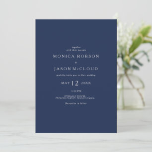 Invitación Azul marino clásico   Plata Todo En Un Boda