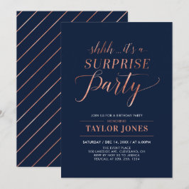 Invitación Azul Marino & Cobre | Fiesta de Cumpleaños Sorpres