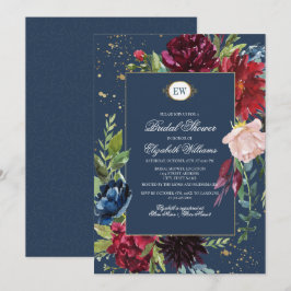 Invitación Azul marino, color de agua de Borgoña Ducha de nov