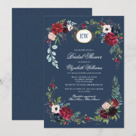 Invitación Azul marino, color de agua de Borgoña Ducha de nov