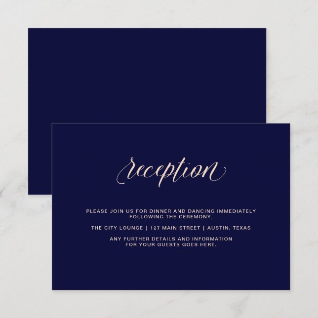 Invitación Azul Marino con Tipografía Rosa Beige | Recepción (Anverso / Reverso)