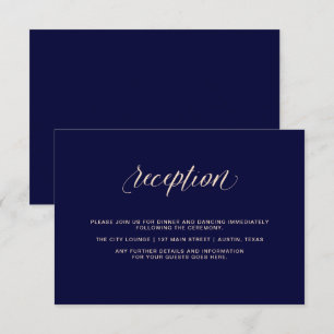 Invitación Azul Marino con Tipografía Rosa Pálido Recepción