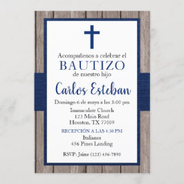 Invitación Azul Marino de Bautizo de Niño