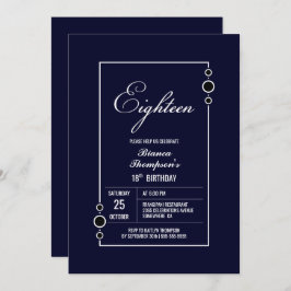 Invitación Azul marino de cumpleaños 18 con Fiesta de marco b