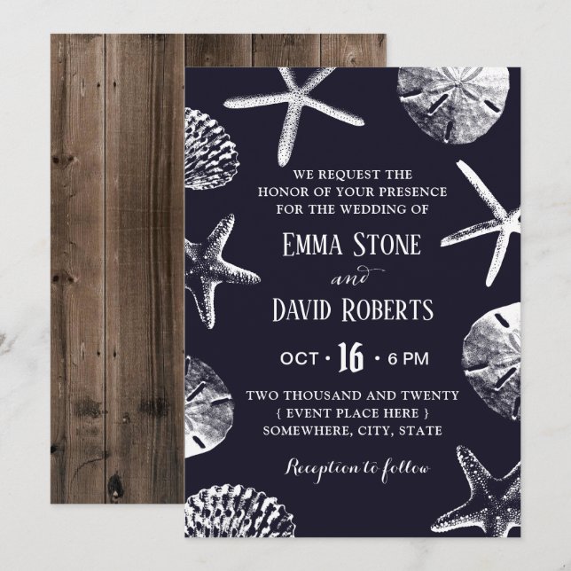 Invitación Azul marino de marea negra y marea negra (Anverso / Reverso)