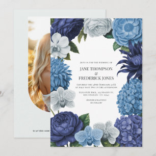 Invitación Azul Marino de Medianoche, Azul Acero y Gris Eucal