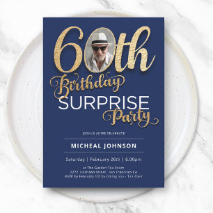 Invitación Azul Marino Dorado Foto Personalizada Sorpresa 60