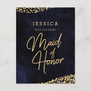 Invitación Azul Marino & Dorado ¿Serás Mi Dama de Honor