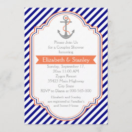 Invitación Azul marino, ducha de matrimonio para parejas acuá