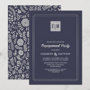 Invitación Azul marino elegante Partido de compromiso de pl