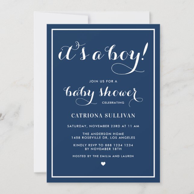 Invitación Azul marino es un Baby Shower náutico (Anverso)