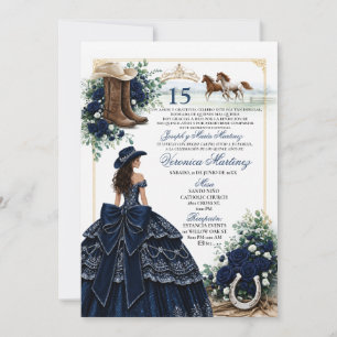 Invitación Azul Marino Española Western Quinceañer